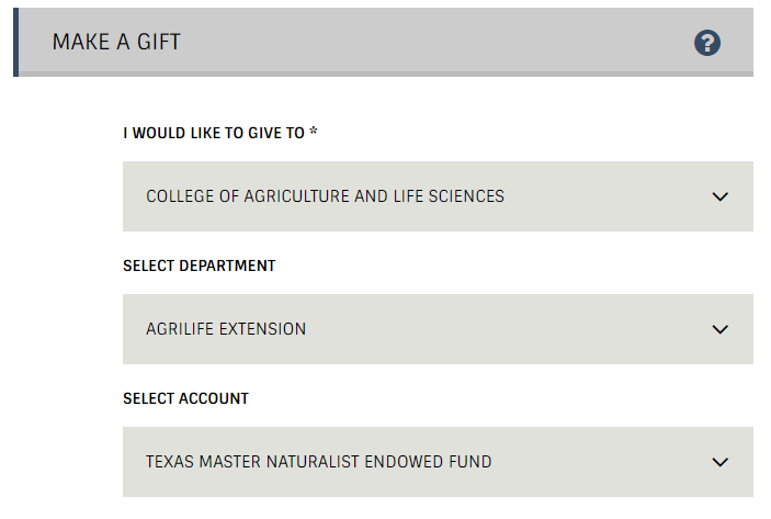 Online Screen Shot of selections from TAMU Foundation Website